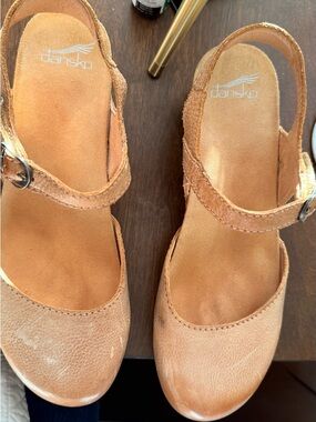 Dansko Tan Leather Mary Jane Slingback Clogs